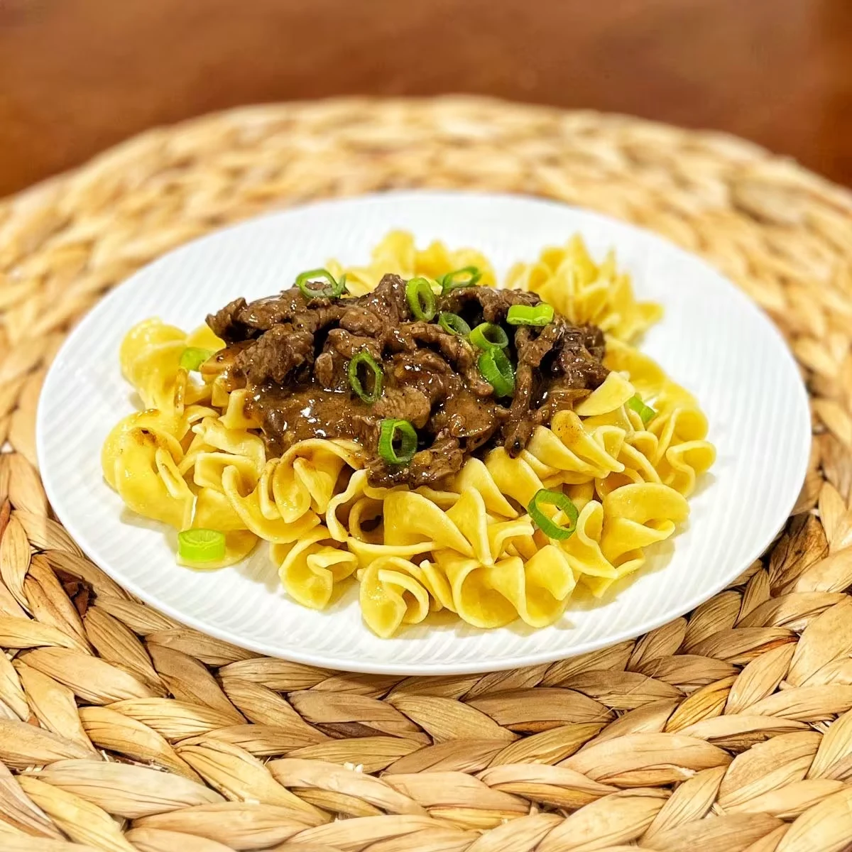 Boston Beef & Noodles with tender steak tips, egg noodles, and savory gravy