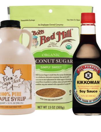 Rice vinegar, maple syrup, coconut palm sugar, soy sauce, and mirin